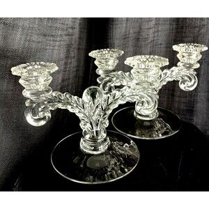 Cambridge Chantilly Martha #495 2 light glass candlestick pair 1940s